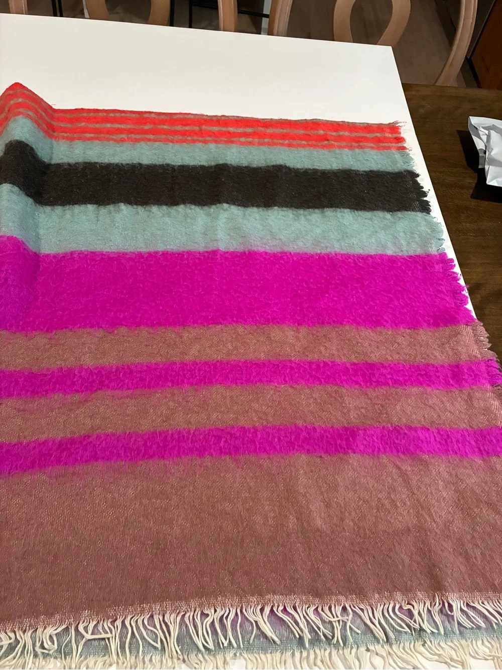 Anthropologie Fuzzy Striped Throw in Hot Pink and Aqua Whimsy Boho